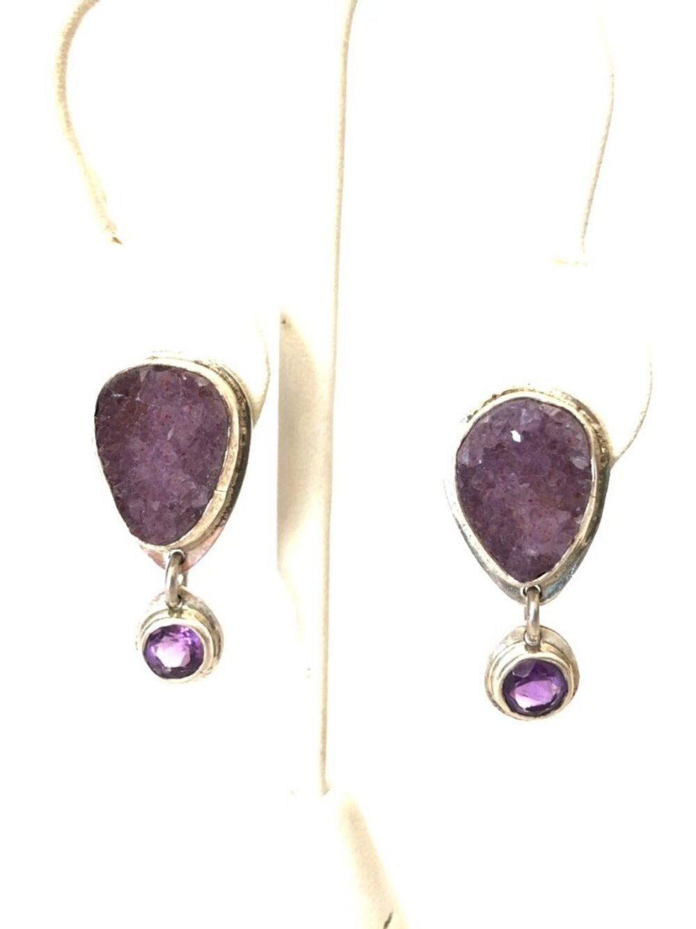 Amethyst Made in Mexico Signed Dangle Drop Earrings 925 Sterling Silver 1 1/8"